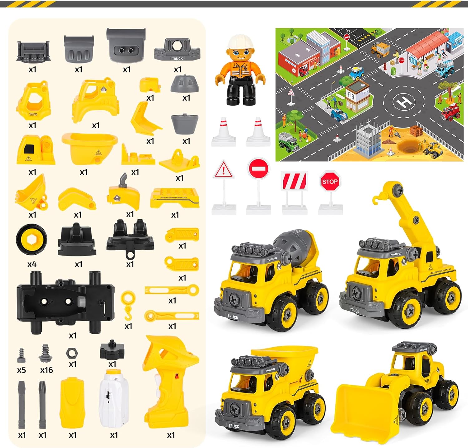 BuildMasters 4-in-1 Construction Truck Set